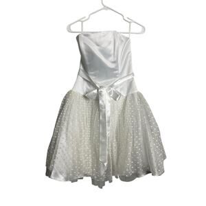 Gunne Sax White 80s Prom Dress Satin 5 / 6 Strapless Retro Jessica McClintock